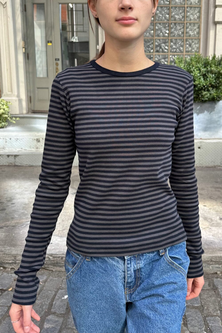 Leah Stripe Top | Navy With Grey Stripes / S