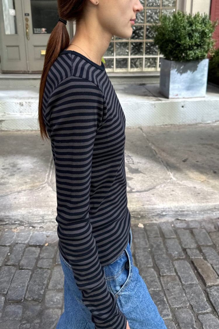 Leah Stripe Top | Navy With Grey Stripes / S