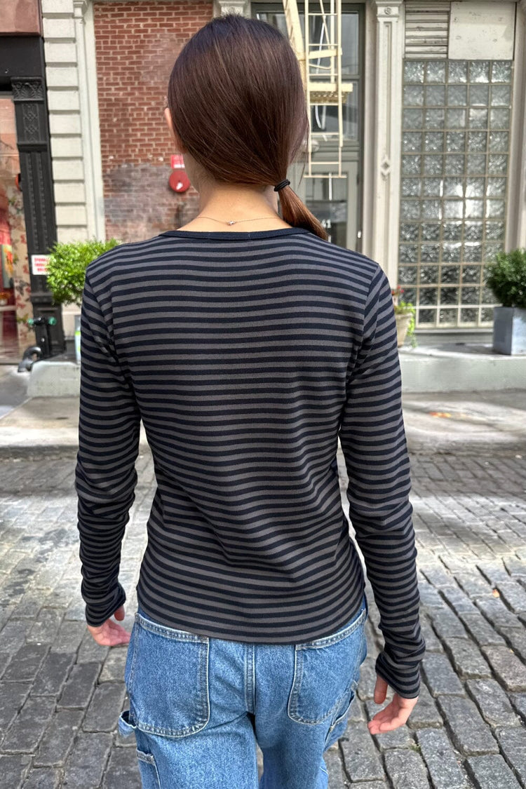 Leah Stripe Top | Navy With Grey Stripes / S