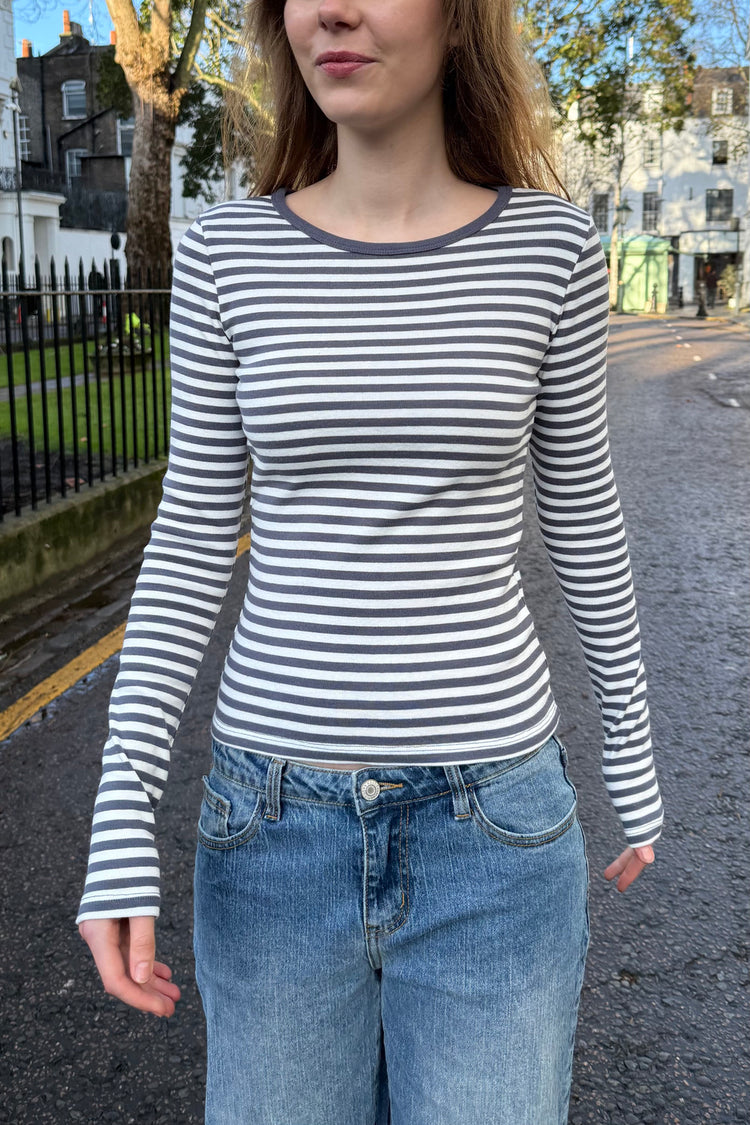 Leah Stripes Top | White Faded Navy Stripes / XS/S