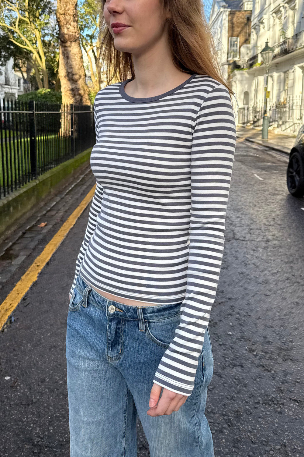 Leah Stripes Top | White Faded Navy Stripes / XS/S