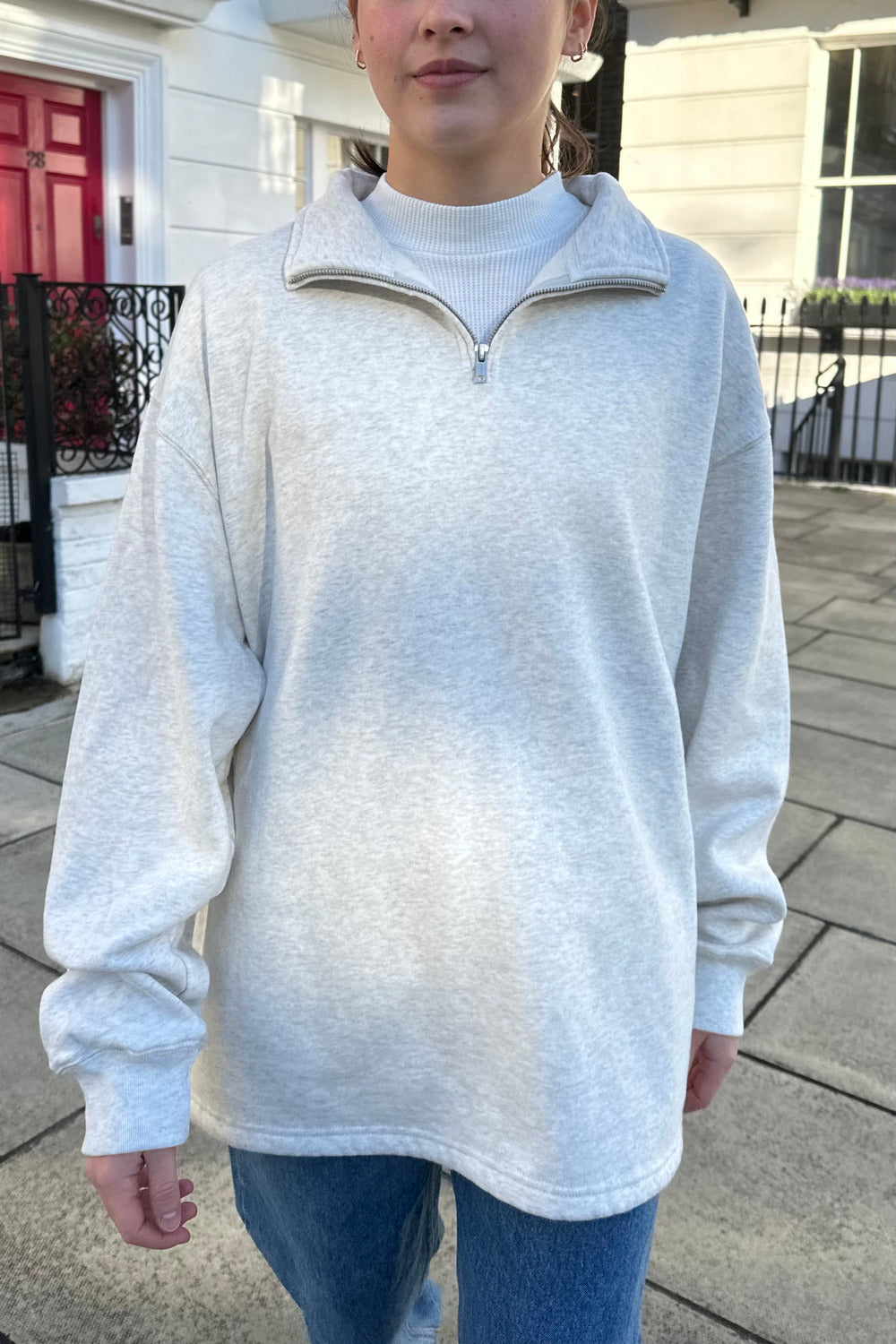 brandy melville light blue quarter zip