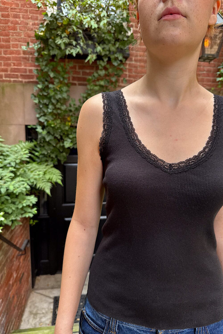 Ronnie V-Neck Lace Tank | Black / XS/S