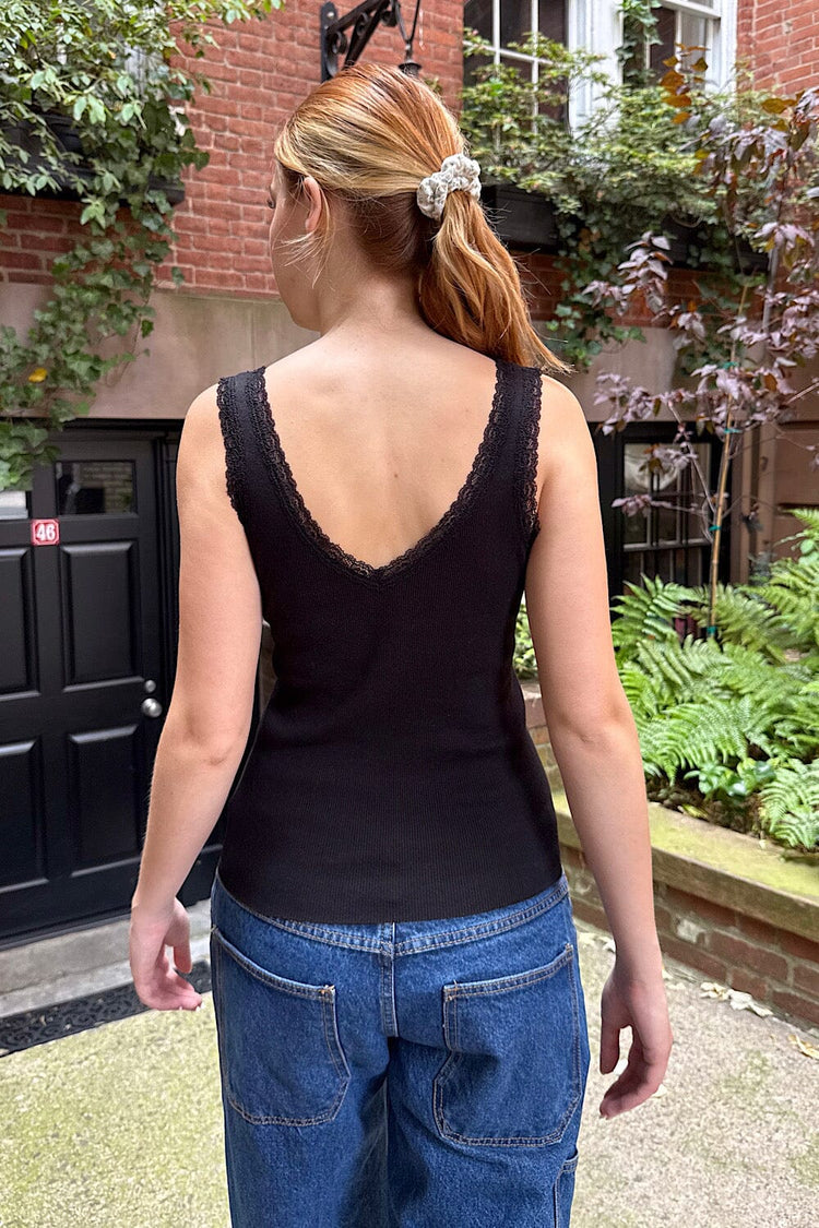 Ronnie V-Neck Lace Tank | Black / XS/S