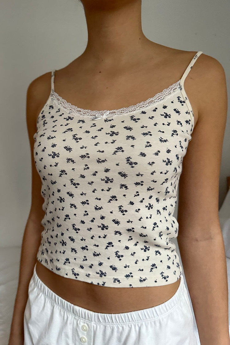 Skylar Floral Lace Tank | Ivory Blue Daisy Floral / XS/S