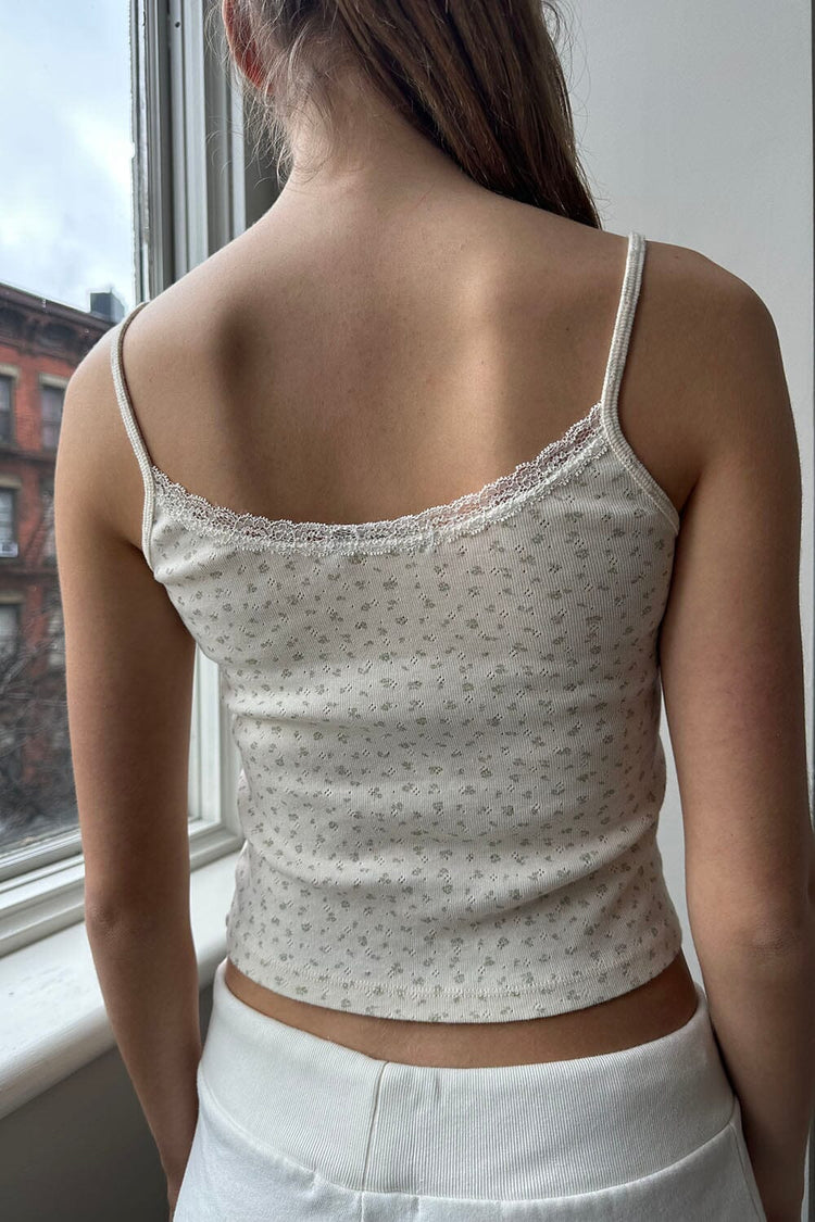 Skylar Floral Eyelet Lace Tank | Ivory With Green Sage Daisies / XS/S