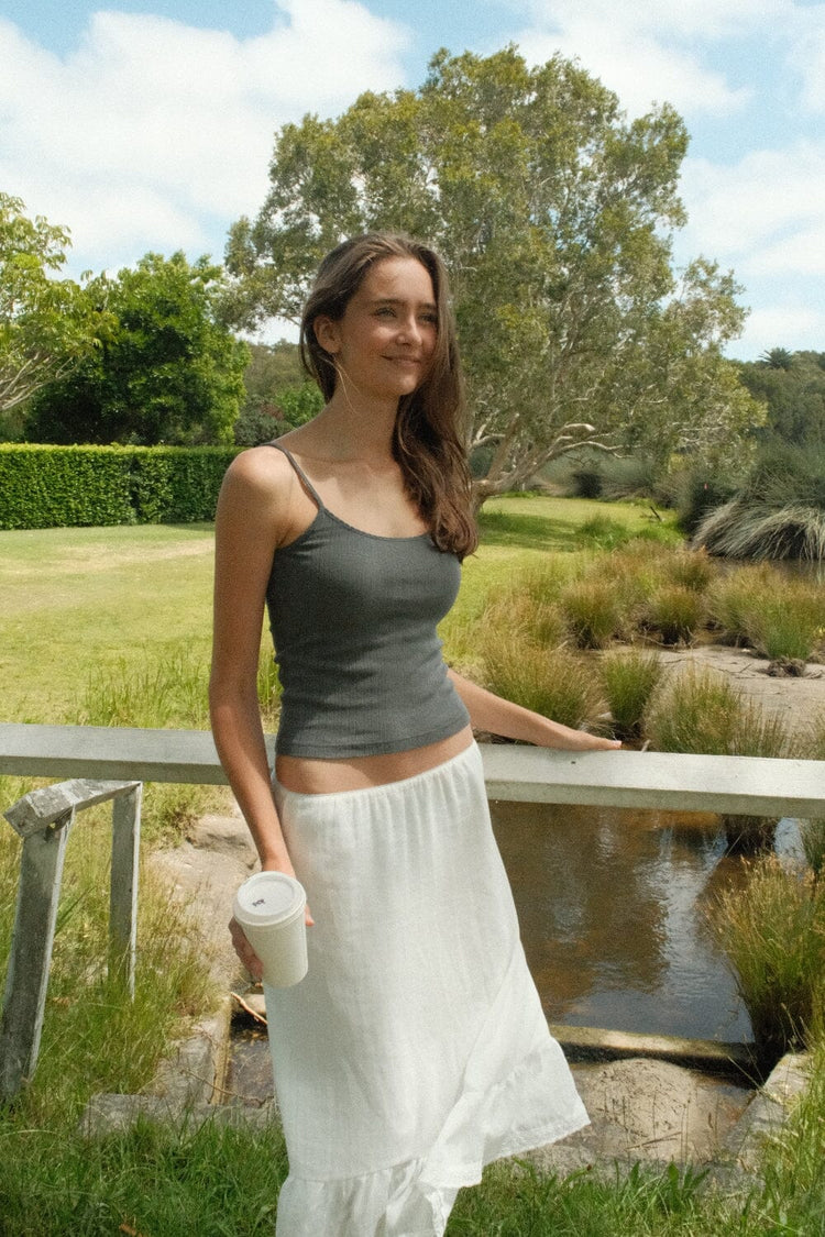 Skylar Ribbed Eyelet Tank | Dark Grey / XS/S