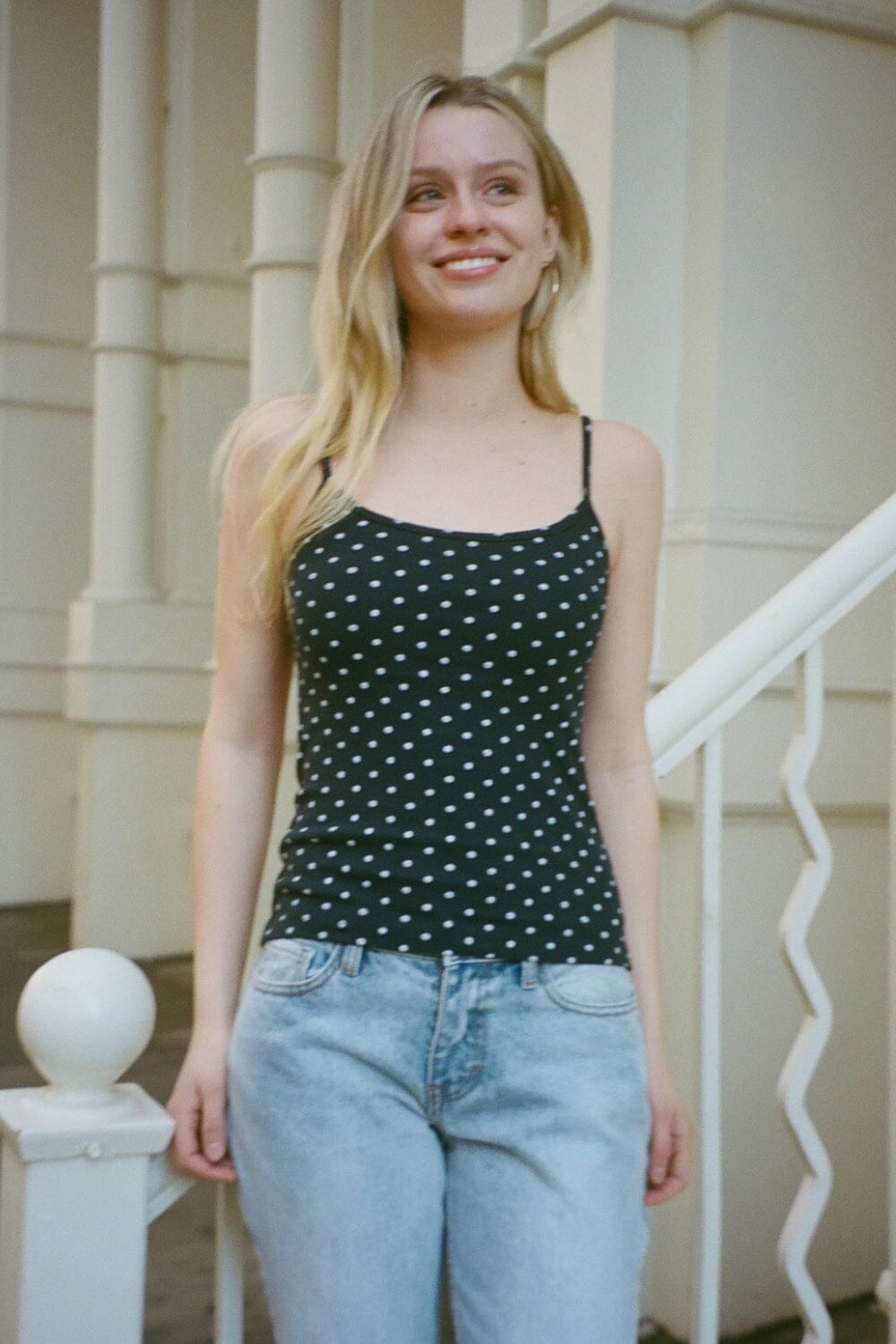 Skylar Polka Dots Tank | Navy With White Polka Dots / XS/S
