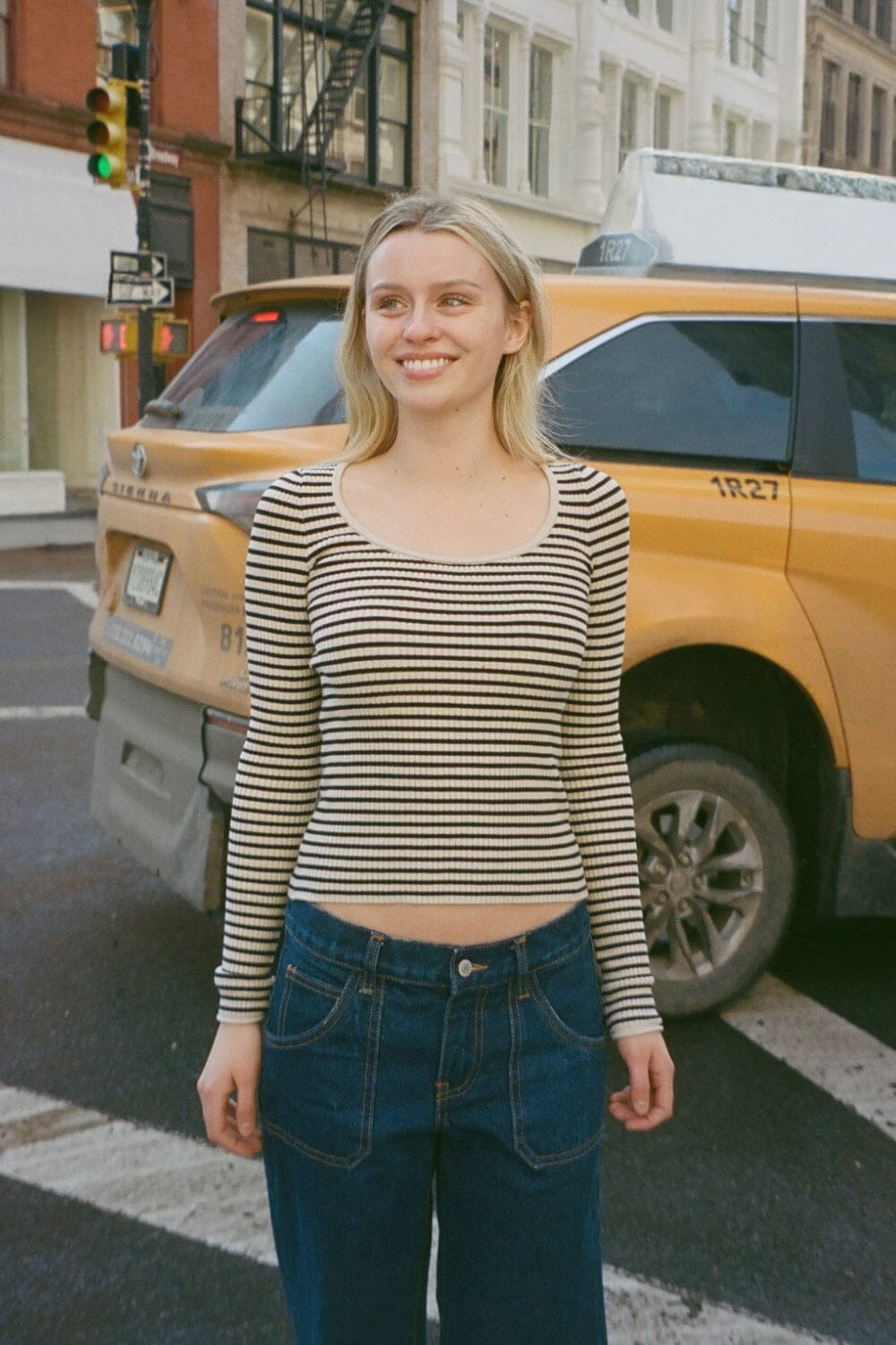 Jillian Ribbed Stripe Top | Black Ivory Stripes / XS/S