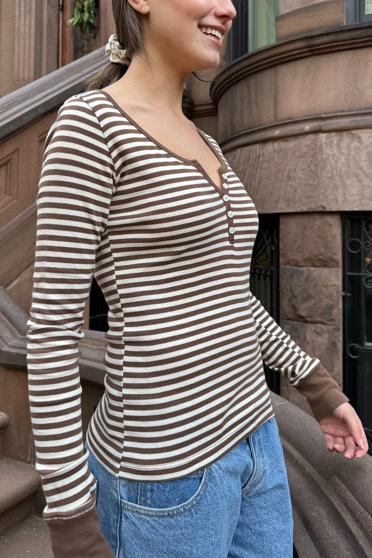 Zelly Striped Top | Brown Ivory Stripes / XS/S