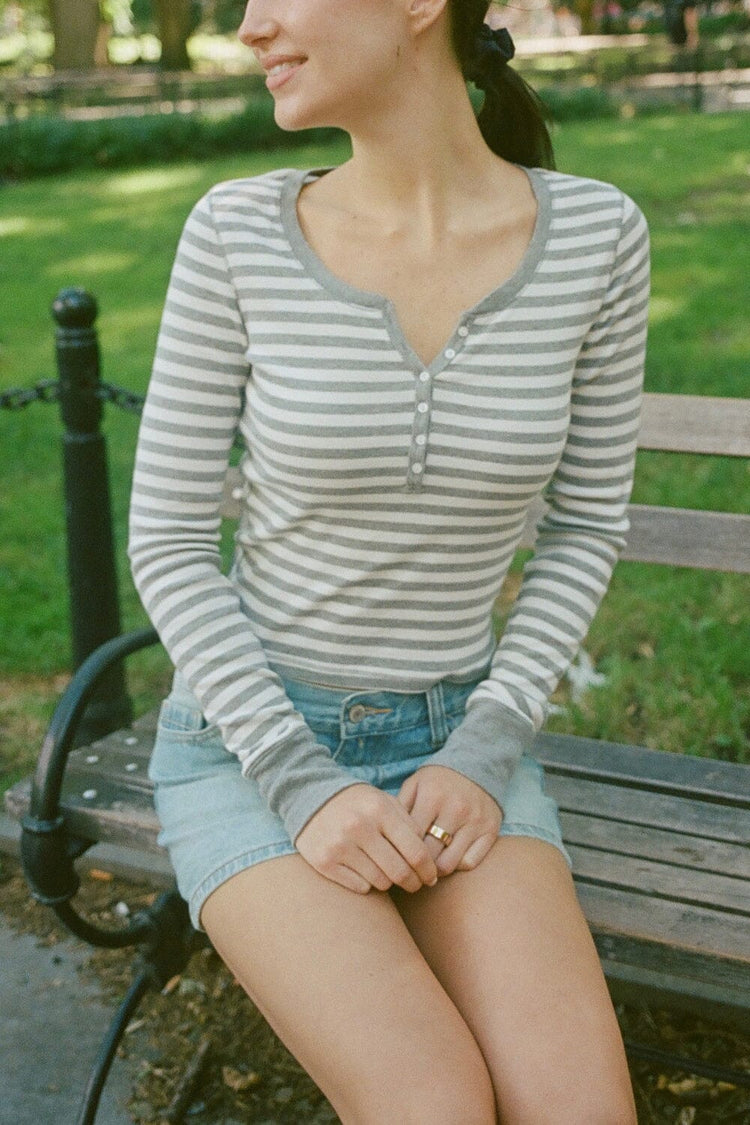 Zelly Striped Top | Heather Grey White Stripes / XS/S