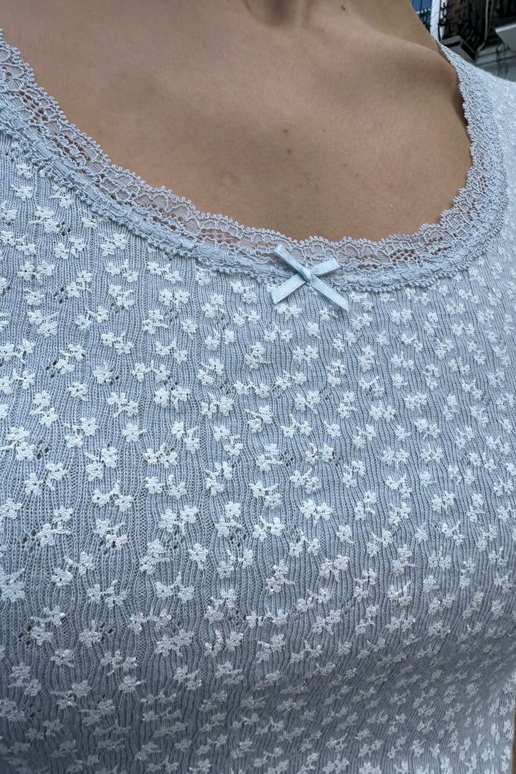 McKenna Eyelet Floral Top | Light Blue With White Floral / XS/S