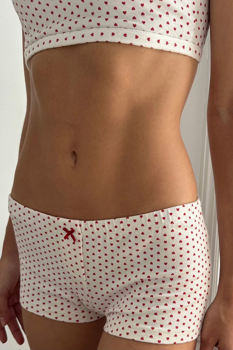 Bow Heart Boxer Underwear | White With Red Hearts / XS/S