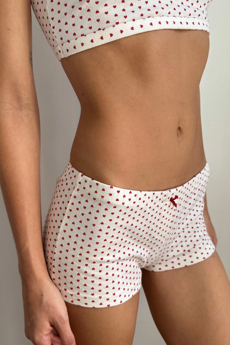 Bow Heart Boxer Underwear | White With Red Hearts / XS/S