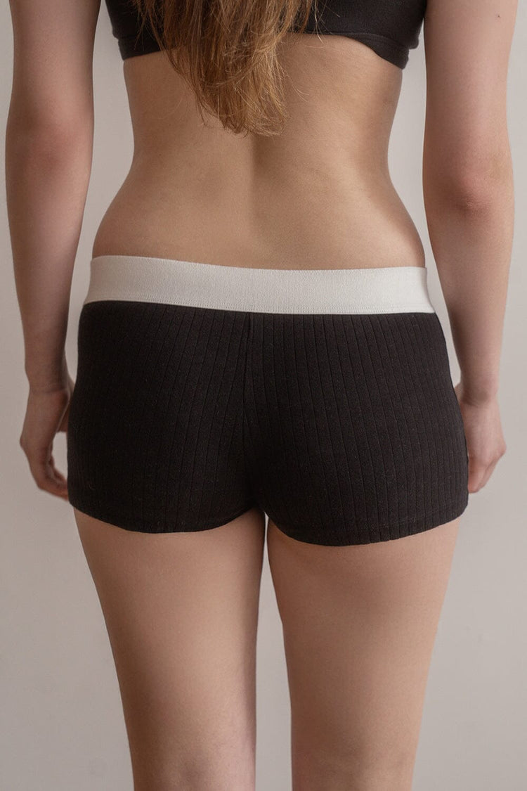 Boy Short Thick Ribbed Underwear | Black / S
