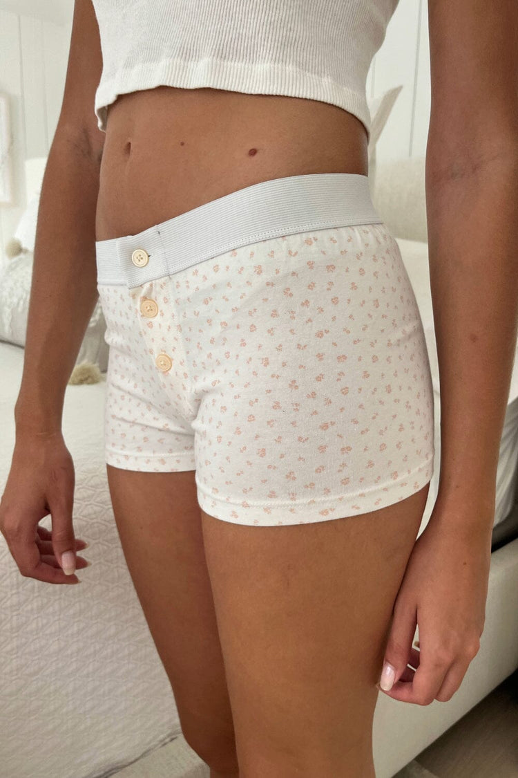 Boy Short Floral Underwear | White With Baby Pink Floral / XS/S