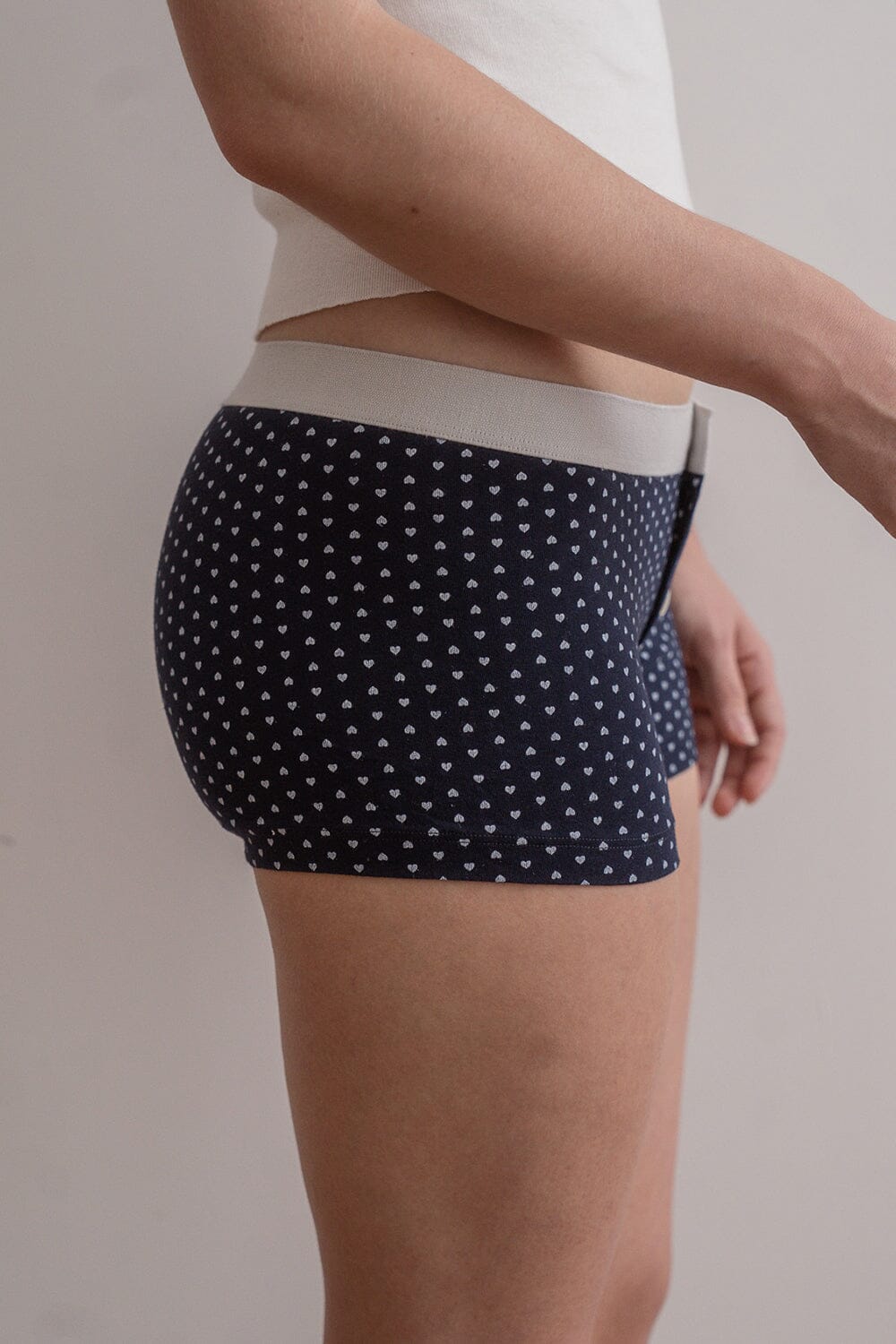 Boy Short Heart Underwear | Navy White Hearts / XS/S