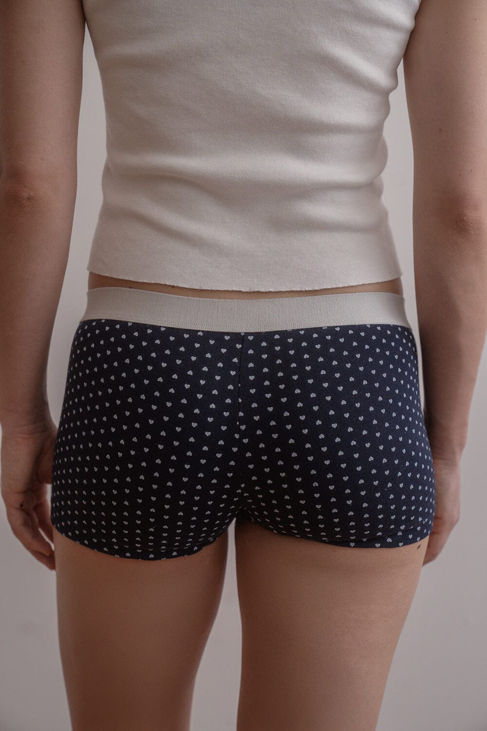 Boy Short Heart Underwear | Navy White Hearts / XS/S