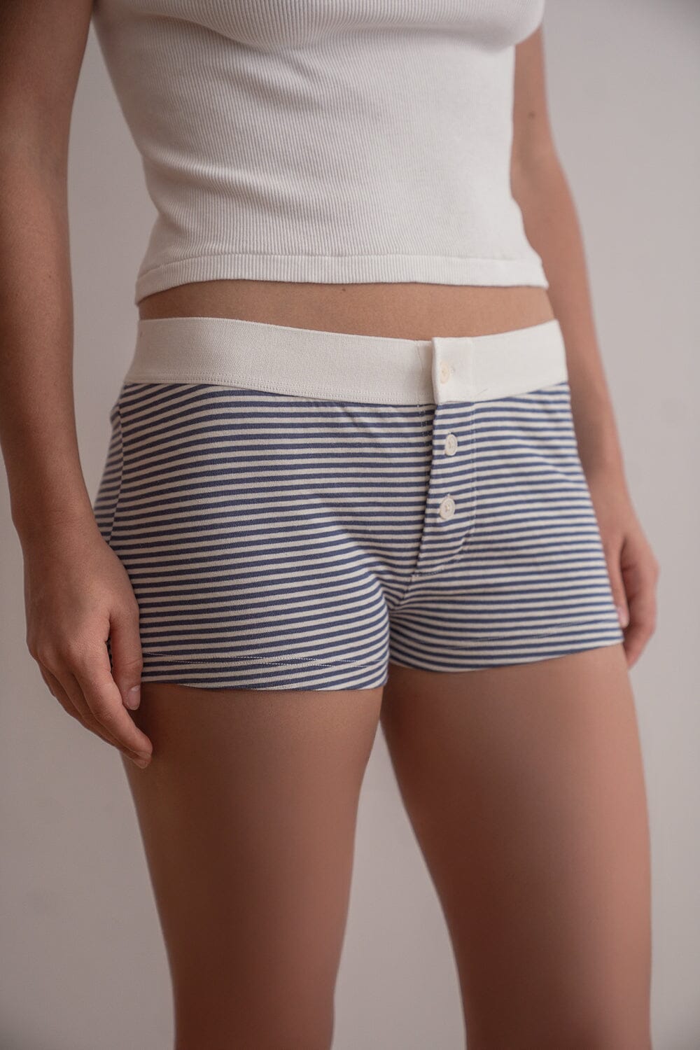 Boy Short Stripe Underwear | White And Blue Stripes / XS/S