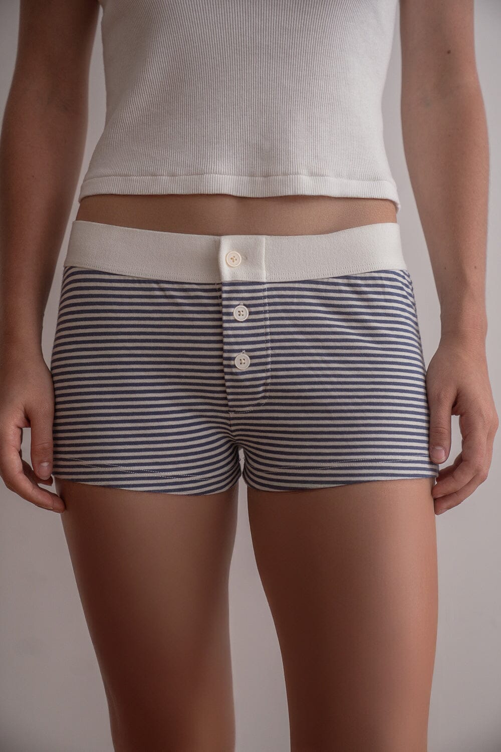 Boy Short Stripe Underwear | White And Blue Stripes / XS/S