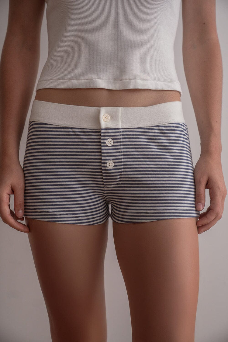 Boy Short Stripe Underwear | White And Blue Stripes / XS/S
