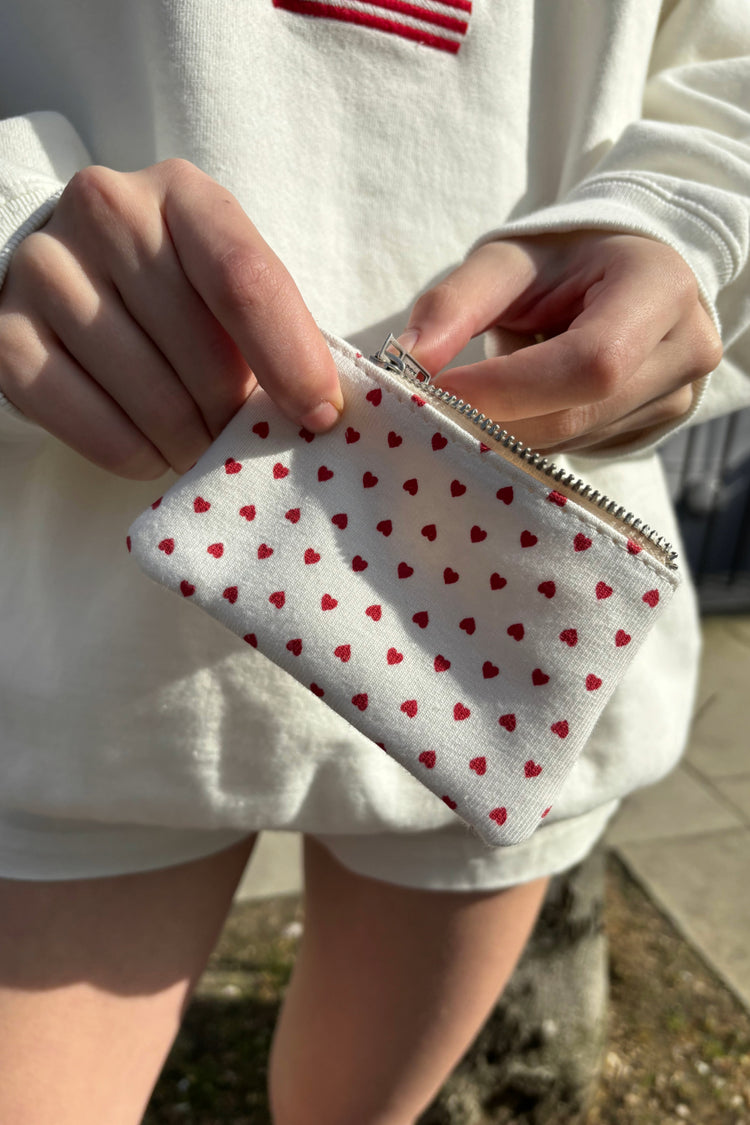 Heart Coin Purse | White With Red Hearts