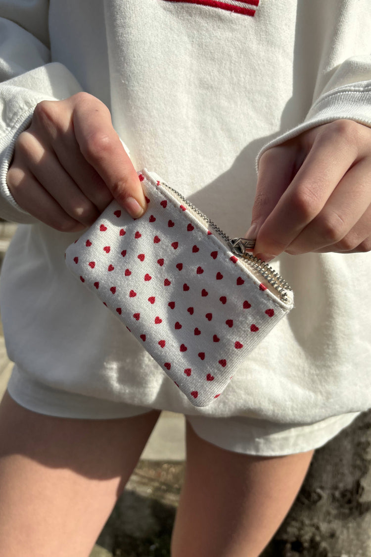 Heart Coin Purse | White With Red Hearts