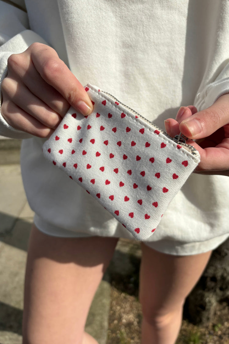 Heart Coin Purse | White With Red Hearts