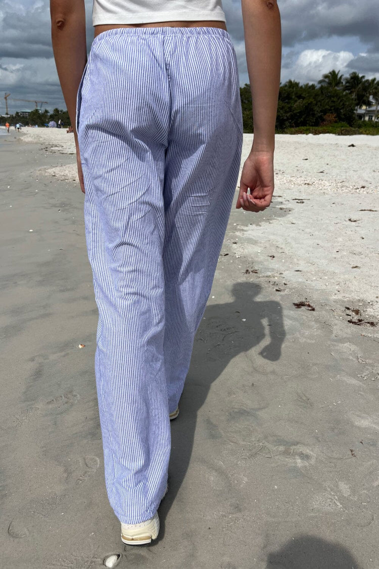 Marie Lou Linen Pants | Vertical Blue White Stripes / S/M