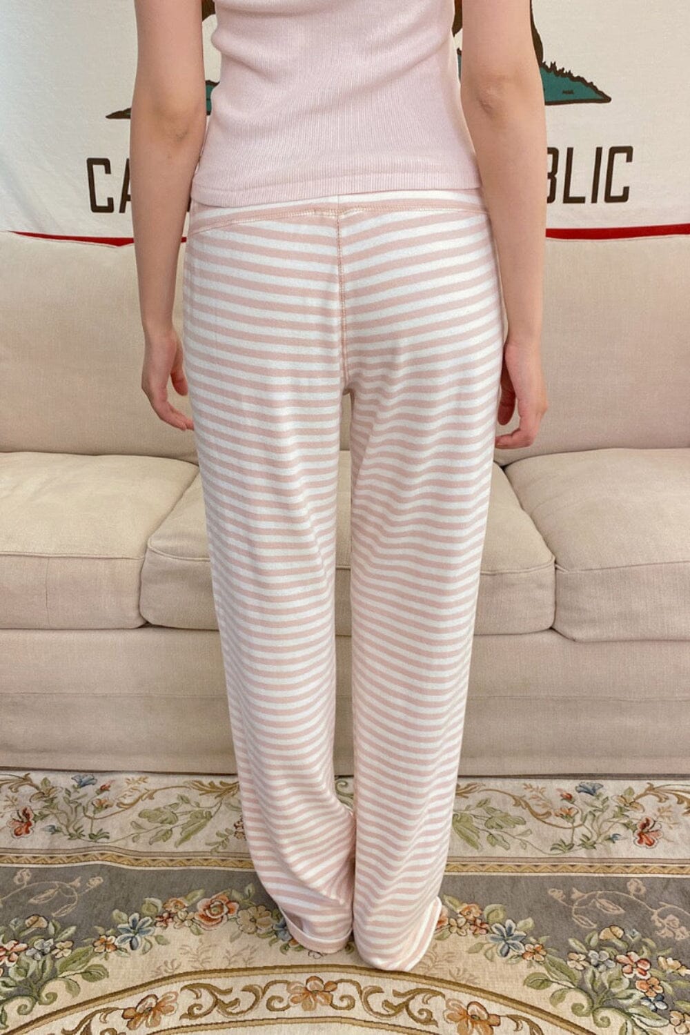 Hilary Striped Pants | Pale Pink White Stripes / XS/S
