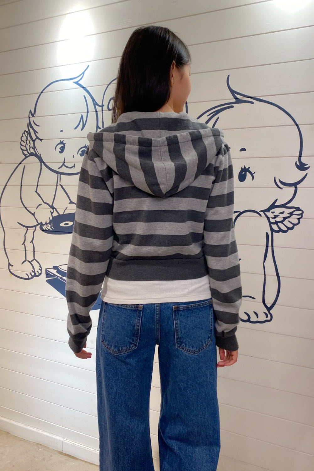 Crystal Stripes Hoodie | Grey Charcoal Stripes / XS/S