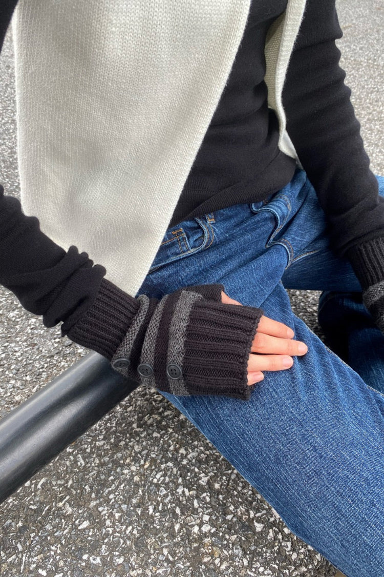 Fingerless Wool Striped Gloves | Charcoal And Black Stripes
