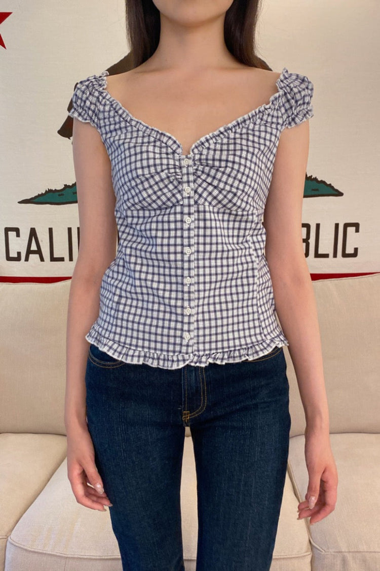 Elena Plaid Top | Navy White Plaid / XS/S