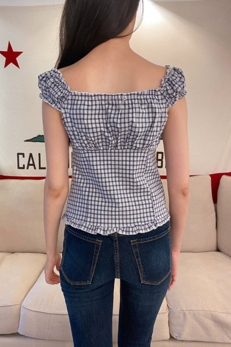 Elena Plaid Top | Navy White Plaid / XS/S