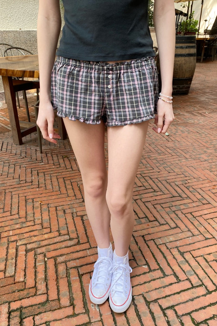 Keira Plaid Pajama Shorts | Pink With White Black Plaid / XS/S