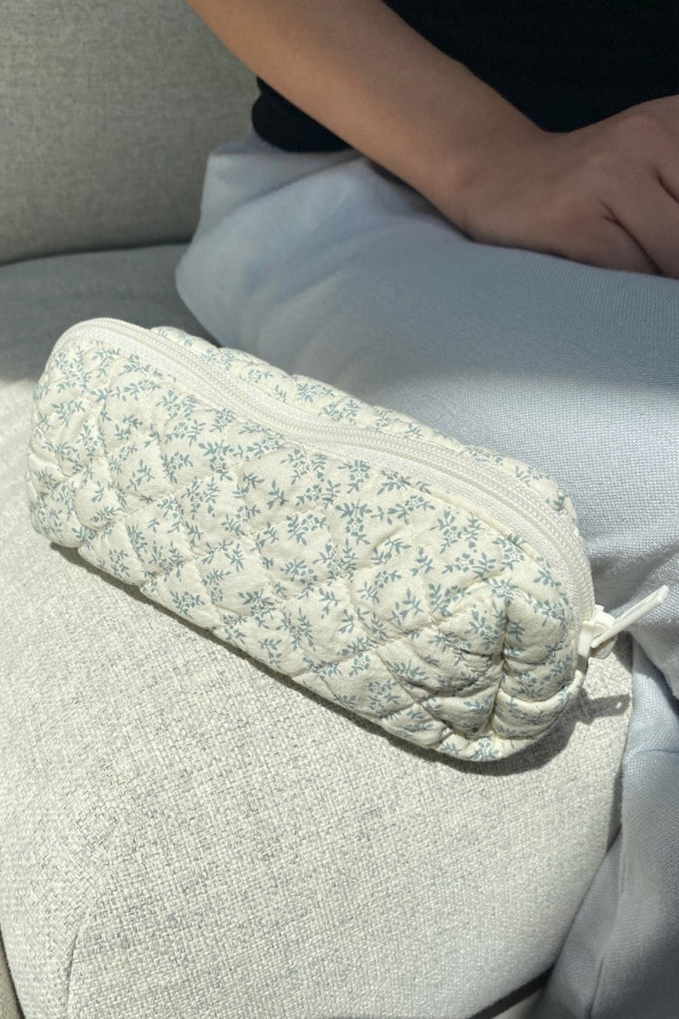 Floral Leaf Makeup Bag | Cream Blue Leaf Floral