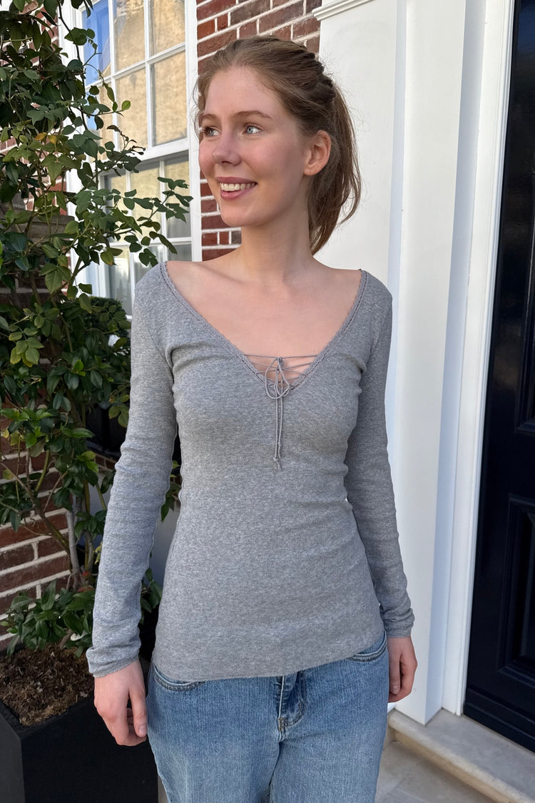 Tania V-Neck Lace Top | Heather Grey / XS/S
