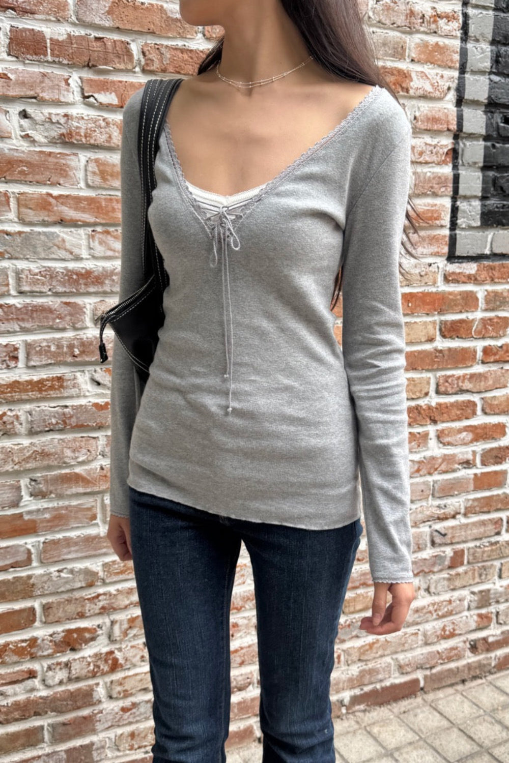 Tania V-Neck Lace Top | Heather Grey / XS/S