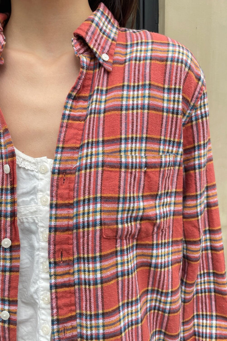 Hazel Flannel Top | Salmon Yellow White and Black / S/M