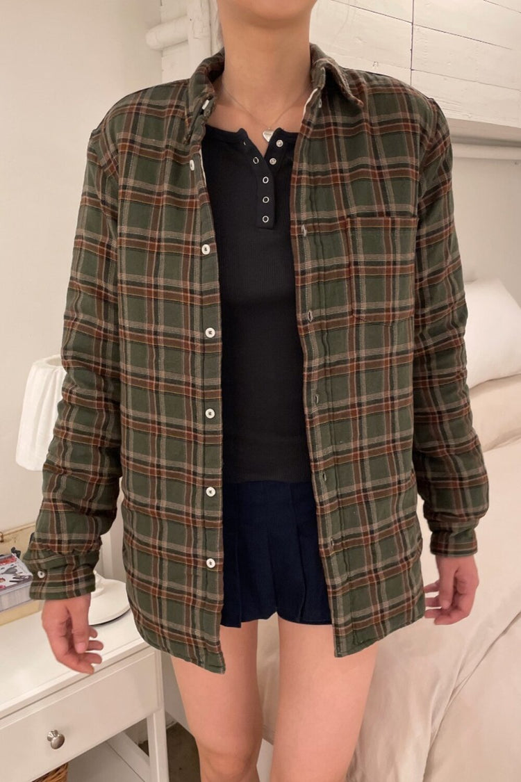 Hazel Quilted Flannel | Forest Green Brown Plaid