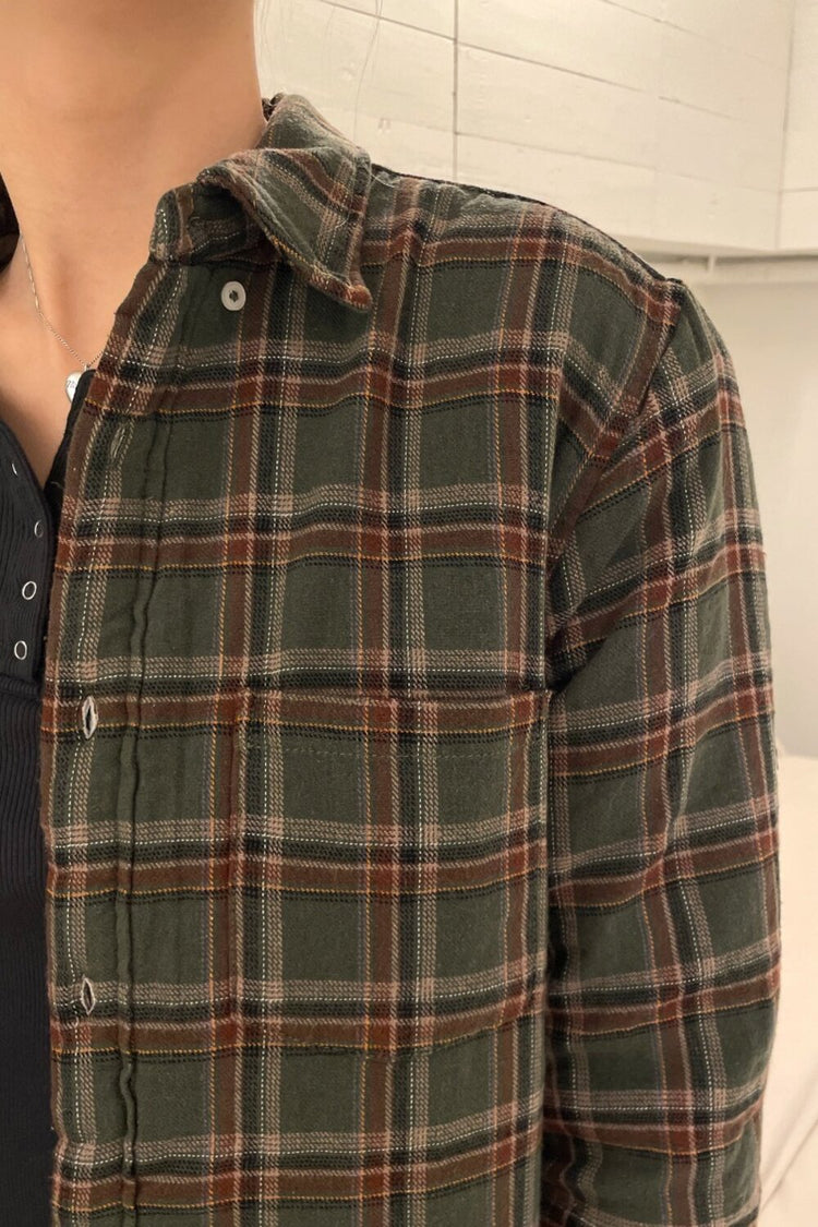 Hazel Quilted Flannel | Forest Green Brown Plaid