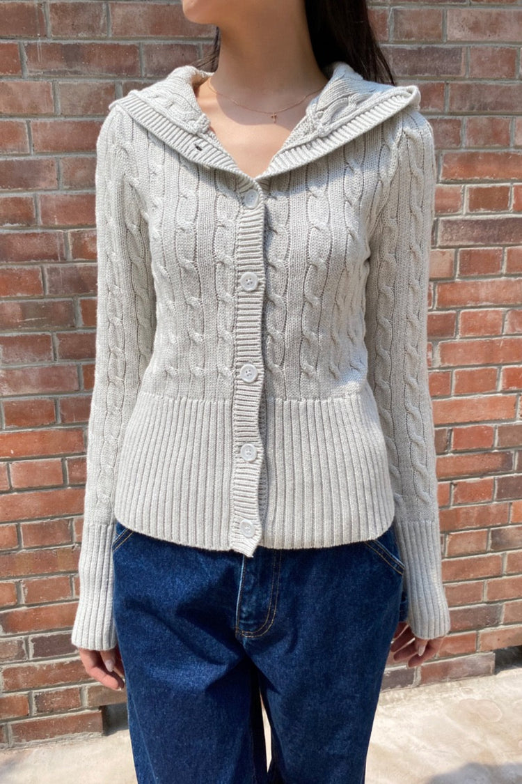 Aura Cable Knit Cardigan | Light Heather Grey / Regular Fit