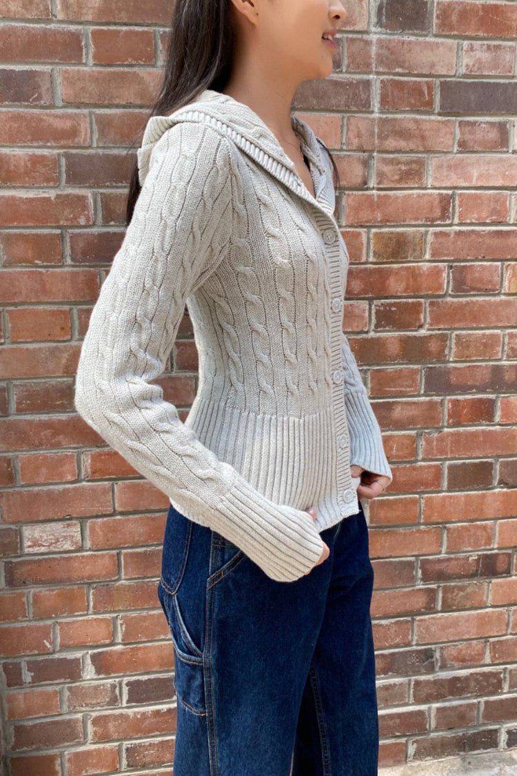 Aura Cable Knit Cardigan | Light Heather Grey / Regular Fit