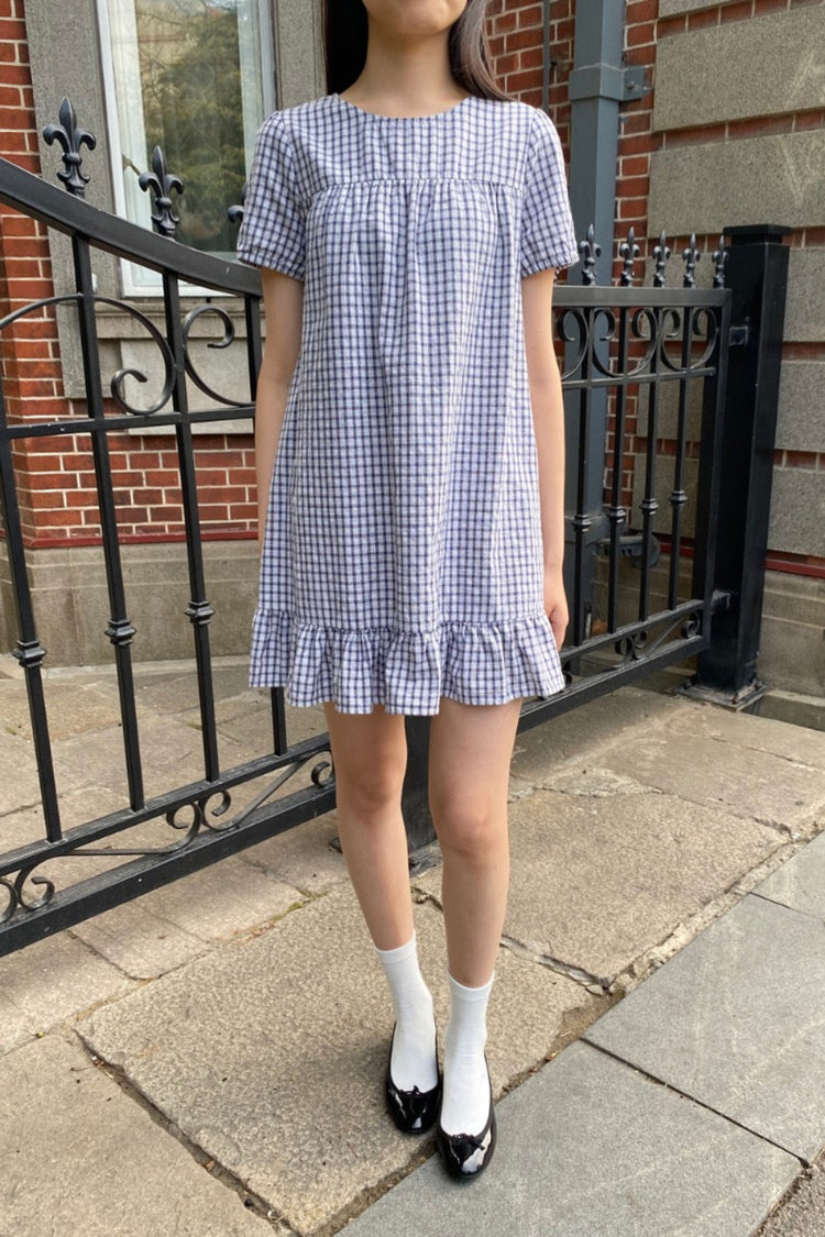 Adhara Plaid Dress | Faded Navy With White Plaid / XS/S