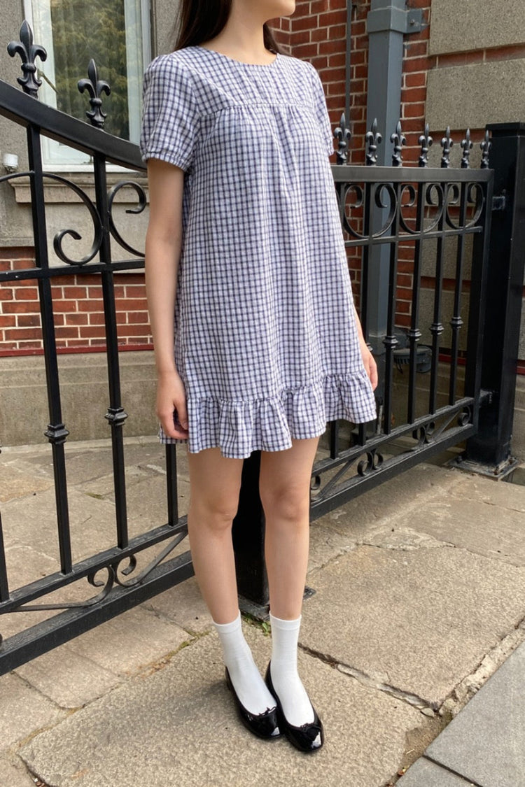 Adhara Plaid Dress | Faded Navy With White Plaid / XS/S