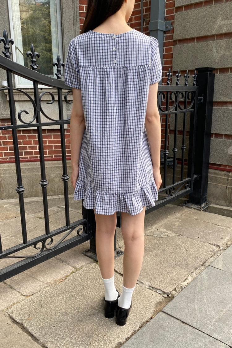 Adhara Plaid Dress | Faded Navy With White Plaid / XS/S