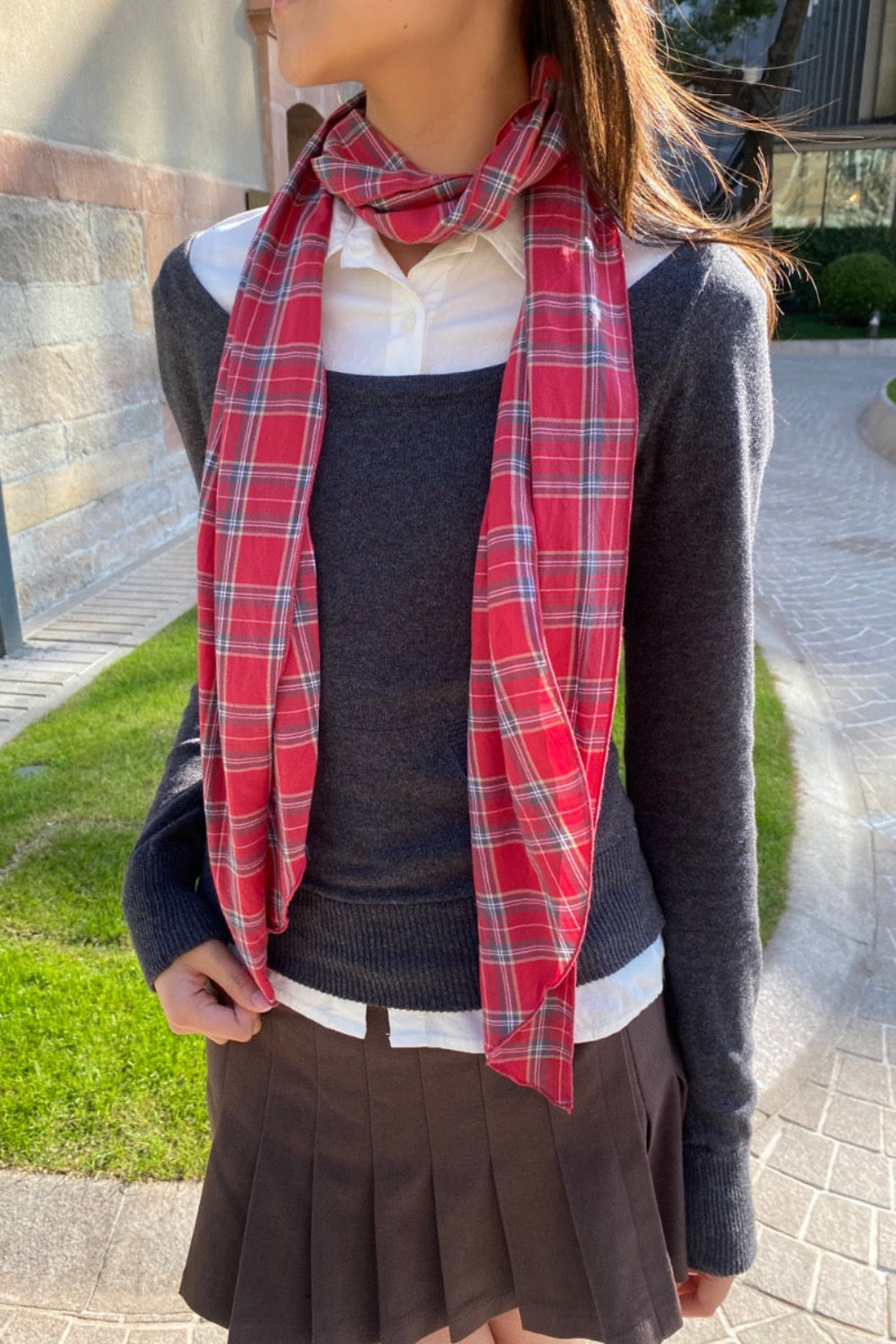 Plaid Scarf | Faded Red With Green White Plaid