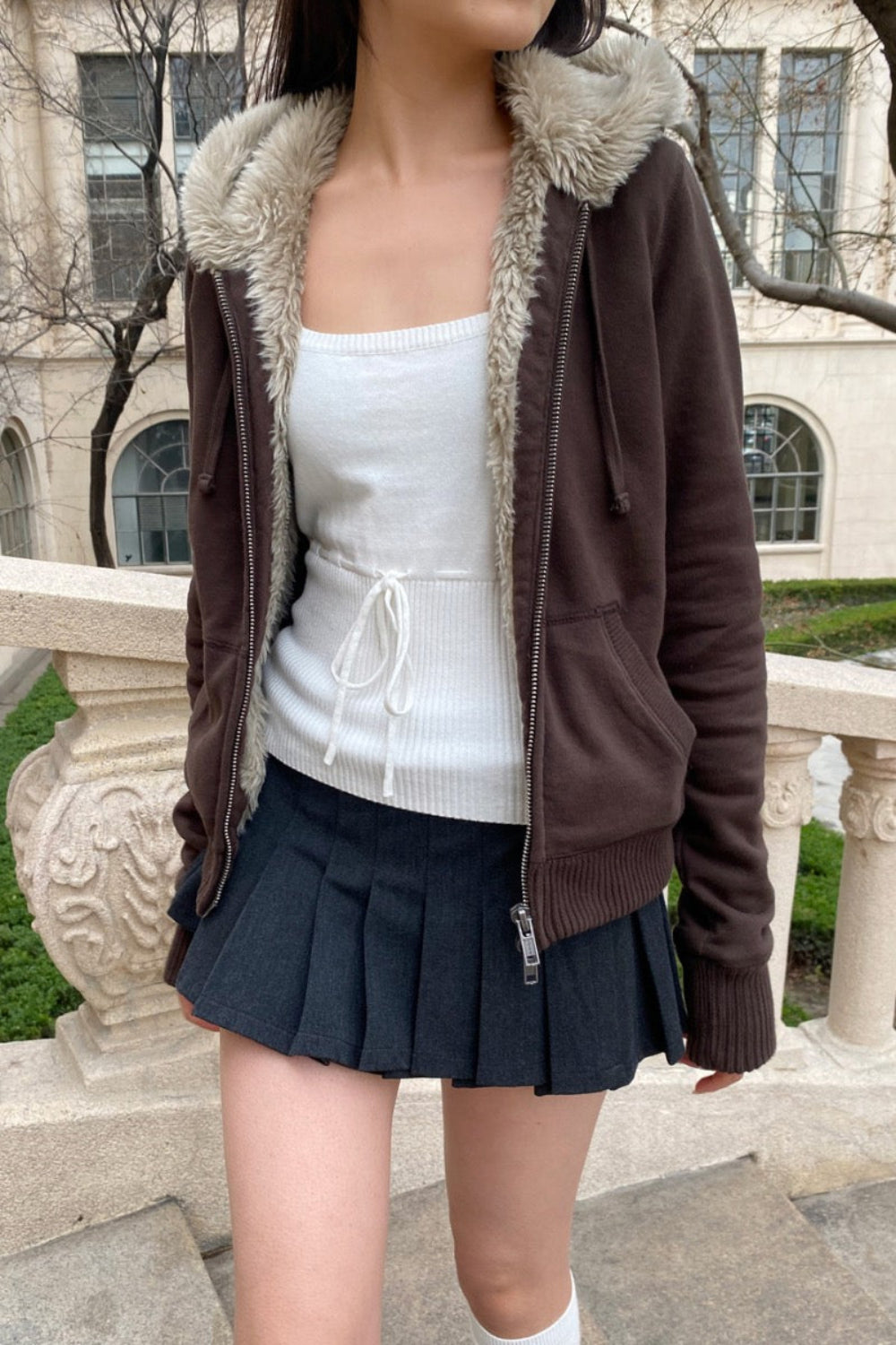 Christy Faux Fur Hoodie | Dark Brown / XS/S
