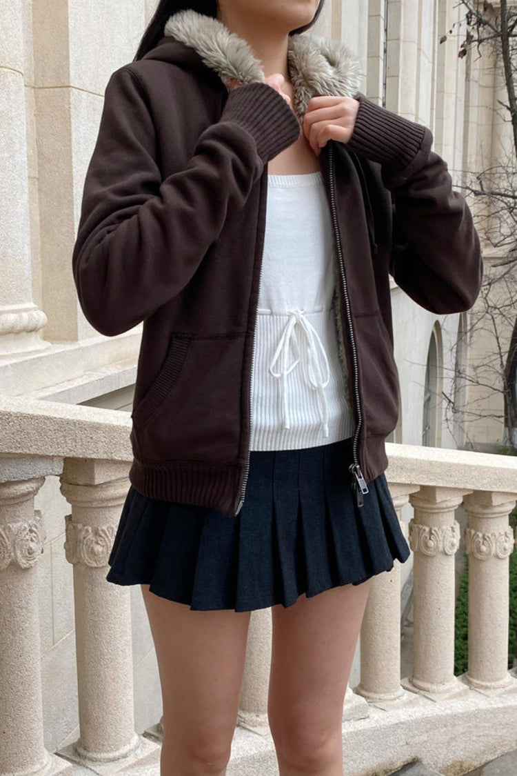 Christy Faux Fur Hoodie | Dark Brown / XS/S