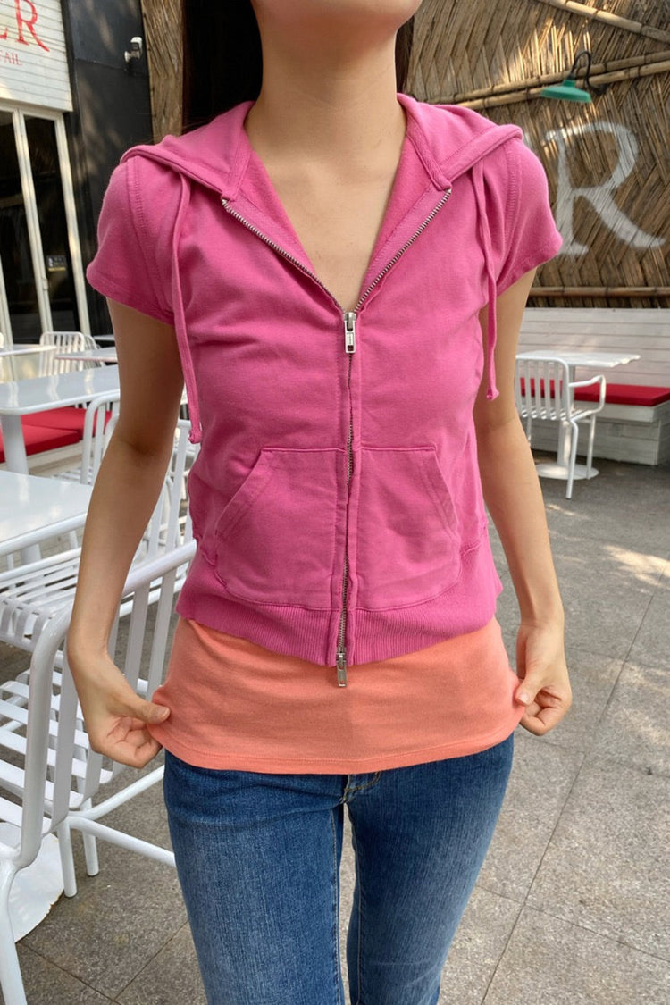 Crystal Short Sleeve Hoodie | Fuchsia / XS/S
